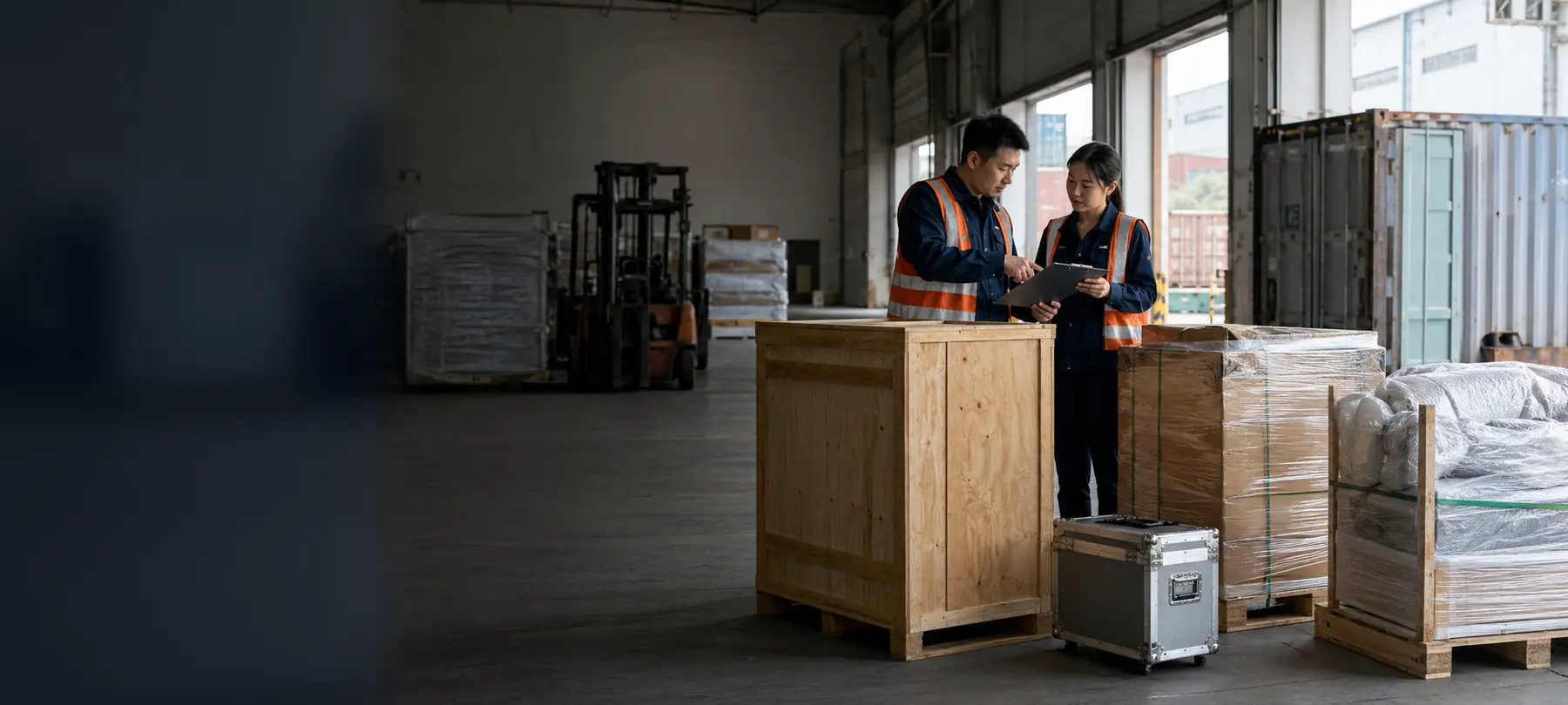 China logistics team planning export packing for mixed commercial cargo